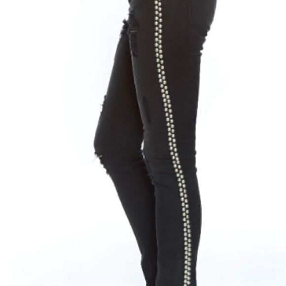 Etienne Marcel Black Distressed Studded Skinny Jeans Size 26 Punk Grunge Rock - Picture 12 of 13